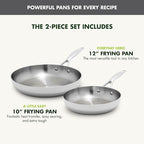 GreenPan Valencia Pro Tri-Ply Stainless Steel 10" & 12" Frying Pan Skillet Set, Induction Ready, Mirror Finish, Dishwasher Safe & Oven/Broiler Safe to 600F, Compatible with All Cooktops