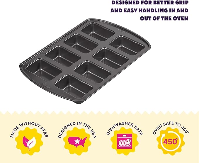 Wilton Gold Non-Stick Mini Loaf Pan, Cold-Rolled Steel Bakeware, Made without PFAS, Packaging May Vary