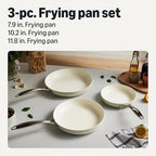Amazon Basics Ceramic Nonstick Cookware, 3-Piece Frying Pan Set, All Cooktop Induction Compatible, Dishwasher-Safe, Oven-Safe, Ivory