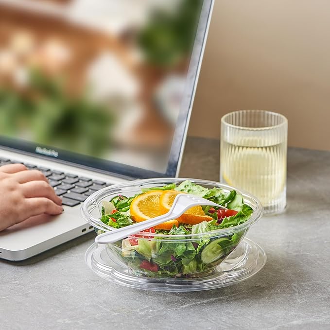 Jaluxing [24 oz. 150 Sets Clear Plastic Salad Bowls with Airtight Lids Disposable To Go Mixing Containers Serving for Fruit, Quinoa, Lunch and Meal Prep