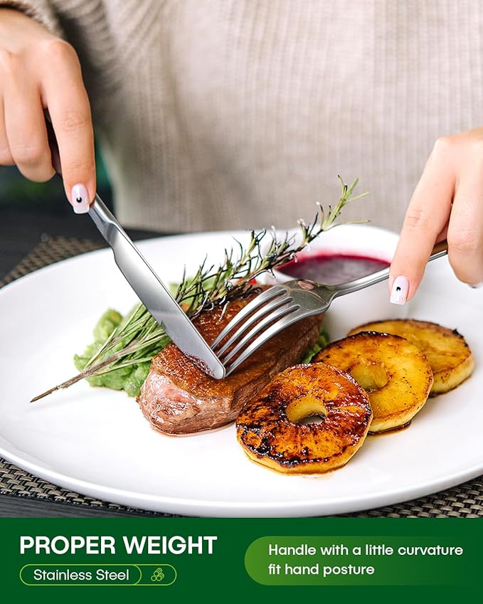 45 Piece Silverware Set with Serving Utensils, Stainless Steel Flatware Set for 8 Food Grade Novelty Flatware Cutlery Utensil Set Include Knife Fork Spoon Mirror Polished Dishwasher Safe