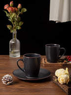 famiware Venus Coffee Mugs for 6, 14 oz Mug Set, Dringking Cup with Handle for Coffee, Tea, Cocoa, Milk, Matte Black (Pack of 2)