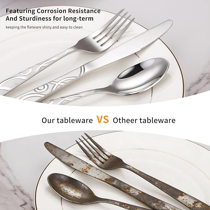 20PCS Silverware Set Service for 4, Premium 18/0 Stainless Steel Cutlery Set, Mirror Polished Flatware, Modern Kitchen Eating Utensils for Home, Restaurant, Wedding, Party