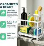 2-Tier Sponge Holder for Kitchen Sink, Self-Drain Caddy with Brush Holder, Countertop Organizer for Sponges, Brushes, and Dish Rags（White）