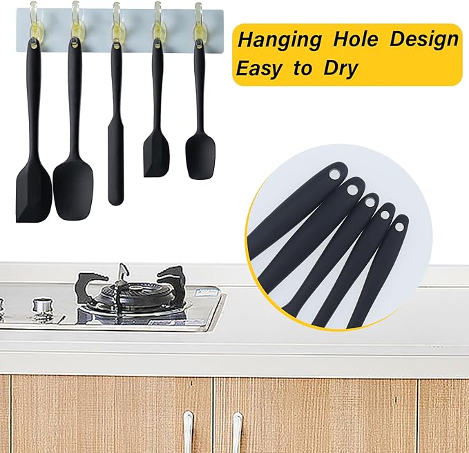 Silicone Spatula Set, 5 Piece Food Grade Rubber Spatulas for Baking, Cooking, and Mixing High Heat Resistant Non Stick Dishwasher Safe BPA-Free (Dark Green)