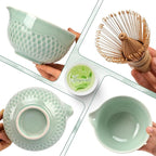 Joyscale Matcha Whisk Set, Matcha Set Whisk And Bowl, 8 Pcs Matcha Kit Set(Texture Design), 16 OZ, Japanese Matcha Tea Set, Matcha Making Kit Gifts for Tea Lovers(Celadon Green)