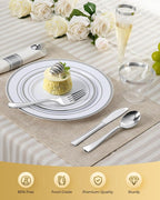Goodluck 320 PCS Silver Disposable Plastic Dinnerware Set for 40 Guests, Include 40 Dinner Plates, 40 Dessert Plates, 40 Napkins with Silverware, 40 Cups, 40 Champagne Glasses, for Christmas, Wedding