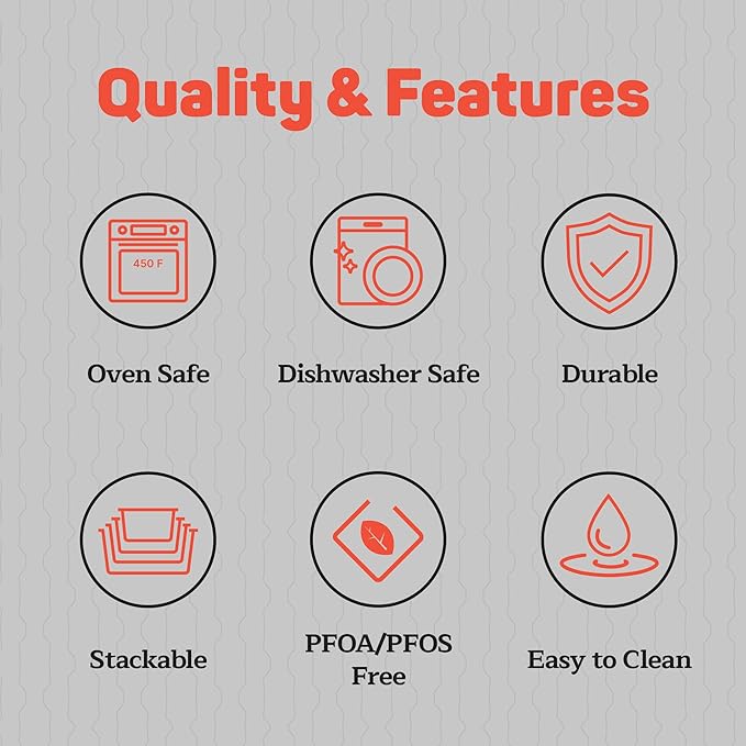 Stackable Baking Pan Set - Deluxe Nonstick Gray Marble Coating, Carbon Steel Bakeware Sets, PFOA, PFOS, PTFE Free, Recipe Booklet Included, Oven Safe (Up to 450°F), Set of 7
