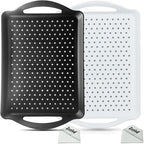 ECOIOU Non Slip Food Serving Tray with Handles, 2-Pack Rectangle Anti-Slip Non-Toxic Dishwasher Safe Tray for Snack Fruit Dessert Breakfast Drink,Black&White