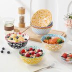 vancasso SELENE 24 oz Cereal Bowls set of 6, Ceramic Soup Bowls for Kitchen, Dishwasher & Microwave Oven Safe- for Cereal, Soup, Pasta, Salad, Pastel Floral Design Bowl Set