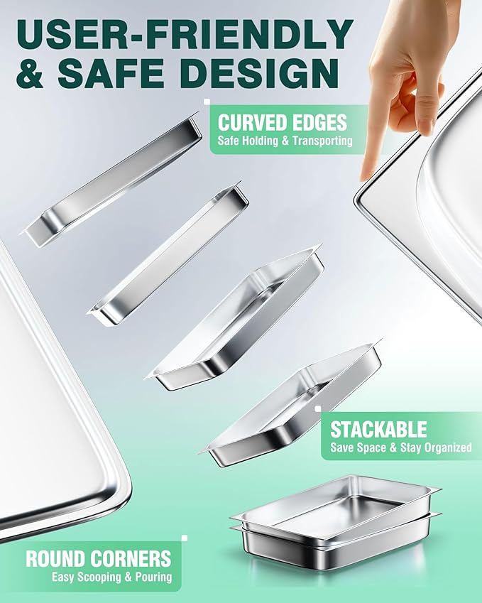 WantJoin Steam Table Hotel Pans 1/1 Full Size 2.5 Inch Deep 6 Pack, Stainless Steel Metal Tray Sets Food Storage Container for Restaurant Chafing Dishes Commercial Buffet Catering Supplies