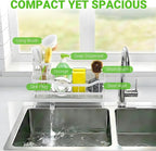 Sponge Holder for Kitchen Sink, Rustproof Sink Caddy Organizer with Dish Brush Holder, Self-Draining Kitchen Sink Organizer Countertop for Soap Dispenser, Scrubber and Sink Storage Essentials, White
