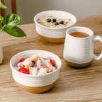 HASENSE Ceramic Cereal Bowls, 20 OZ Soup Bowls for Kitchen, White Bowls Dishwasher and Microwave Safe, Stackable Bowl Set for Pasta Oatmeal Rice Ice Cream, Colorblocked Design Dessert Bowls, Set of 6