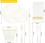 I00000 350 Pcs Gold Glitter Plastic Dinnerware Set for 50 Guests, Plastic Disposable Plates for Party, Include: 50 Dinner Plates,50 Dessert Plates,50 Paper Napkins, 50 Cups, 50 Silverware Set