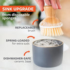 Full Circle Bubble Up Bamboo Dish Brush & Ceramic Soap Dispenser – Family Safe, Formaldehyde-Free – Kitchen Scrub Brush for Dishes, Nonstick & Cast Iron, White