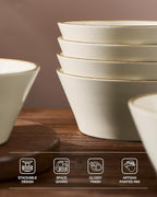 Famiware Saturn Stoneware Dinnerware Sets for 8 (24 Pieces), Ceramic Plates and Bowls Dish Sets with Hand-Painted Trim - Chip & Scratch Resistant, Microwave & Dishwasher Safe Tableware, Vanilla White
