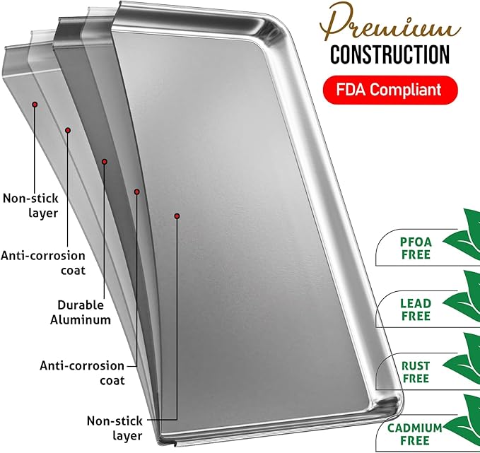 Eatex Aluminum Baking Sheet Set, 10" x 15" Jelly Roll Pan, Nonstick Cookie Sheets