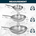 Tri-Ply Stainless Steel Frying Pans Set with Lid, EWFEN 8”/10”/12” Cooking pans, PFOA&PTFE Free Skillet, Induction Cooking Pan, Dishwasher and Oven Safe, Fast & Even Heat, Suitable for All Stove