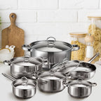 Stainless Steel Cookware Set - 15 Piece Stainless Steel Pots and Pans Set, Includes 6 Pots and Pans, 6 Lids and 3 Utensils, Fixed Handles, Induction Safe and Dishwasher Safe