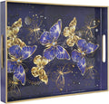 MAONAME Rectangular Decorative Tray, Butterfly Plastic Serving Tray with Handles, Modern Blue Trays for Ottoman, Coffee Table Trays for Living Room, Home Decor, 15.8" x 11.8" x 1.6"