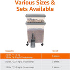 Amazon Basics 3-Piece Airtight Pet Food Storage Container Combo with Scoop, BPA Free, Removable Wheels, 33 QT + 12 QT
