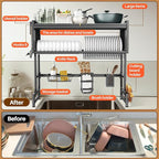 Over The Sink Dish Drainer Drying Rack 3 Tiers with Cover, Keep Kitchen Sink Shlef Organized Space-Saving Dish Drying Rack, Large Stainless Steel Sink Drying Rack for Dishes, Bowls, Cutlery (33.4"W)