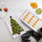 I00000 8 Pack White Plastic Serving Tray, 15" x 10" Rectangle Food Trays, Disposable Serving Platter for Parties, Internal Inclined Design Perfect for Weddings and Party