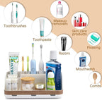 GFWARE Bathroom Countertop Organizer - Detachable 7 Slots Kids Electric Toothbrush and Toothpaste Holde Drainage for Bathroom Accessories Organization Counter Vanity Storage, Woodgrain