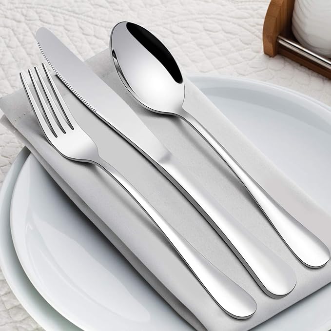 HaWare 25-Piece Silverware Set with Flatware Drawer Organizer, Stainless Steel Cutlery with 4 Steak Knives, Eating Utensils Service for 4, Mirror Polished, Dishwasher Safe - Silver