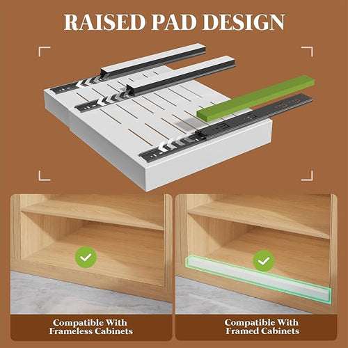 4 Pack Expandable Pull Out Cabinet Organizer 21"Deep With Raising Pad for Framed Cabinets,Upgrade 3 Slide Rails Slide Out Drawers,No Drill Roll Out Shelves,Adjustable Width 12.1"-20.4" White