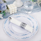 DaYammi 350Pcs Blue and White Plastic Plates Disposable Blue Plates for Party Include 50 Dinner plate,50 Dessert plate- 50 Per Rolled Napkins with Silver Cutlery- 50 Disposable Cups 9 OZ for Wedding