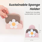 Vigar Florganic Daisy Sponge Holder for Kitchen Sink with Suction Cup and Sponge, Sink Caddy, Kitchen Organizers and Storage for Kitchen Sinks, Pink