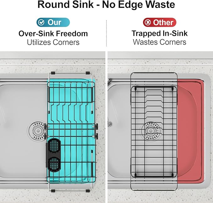 iSPECLE Small Sink Dish Drying Rack, Expandable Narrow Rust Resistant Dish Drainer for RV Apartment Kitchen, Dish Rack with Tightening Knob, Arms with Non Slip Rubber, 9.2" W x 16.6"-24" L, Black