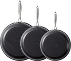UUKRAVE Ceramic Nonstick Skillets Set (8"/9.5"/11") - Omelette Pans & Egg Pan for Healthy Cooking, Stay-Cool Handle, PFAS/PFOA/PTFE-Free, Oven/Dishwasher Safe for Busy Kitchen, Stackable, Black