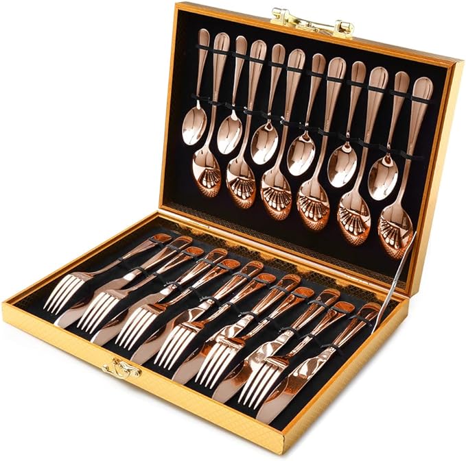 Copper/Rose Gold Silverware Set, OGORI 24-Piece Stainless Steel Flatware Set, Service of 6