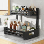 2 Pack 17IN-Depth Under Sink Organizer,Pull Out Cabinet Organizer With Smooth Cylindrical Rail,Metal Slide Out Drawer for Kitchen Bathroom Laundry,8-Level Tool Free Height Adjustable-Gun Gray