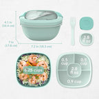Bentgo Salad Container - 54 oz Bowl with 4-Compartment Toppings Tray, Leak-Proof Dressing Container, Reusable Fork, BPA-Free Lunch Box for Meal Prep & Food Storage; Removable Bento Tray (Coastal Aqua)