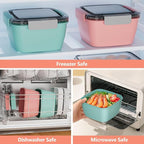 Cherrysea Salad Lunch Box, 2Pack Bowls with 3 Compartments, Leak Proof with Fork & Sauce Container - Green+Pink