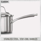 Calphalon Classic Stainless Steel Cookware Set, 10-Piece, Impact-Bonded Aluminum Base, Stay-Cool Handles, Oven Safe 450F, Silver