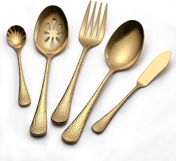 Quality Material Silverware Set with Squared Edge,18/10 Stainless Steel Cutlery Set,45 Piece Flatware Set,Service for 8,Dishwasher Safe(45)(gold)