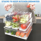 POMEAT 10 Pack Fridge Organizer, Stackable Refrigerator Organizer Bins with Lids, Produce Fruit Storage Containers for Storage Clear for Food, Drinks, Vegetable Storage
