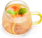 AVLA 6 Pack Glass Coffee Mugs, 16 OZ Unique Vertical Stripes Coffee Cup, Clear Large Tea Glasses with Handle, Vintage Transparent Glassware for Hot/Cold Beverages, Cappuccino, Latte, Espresso, Juice