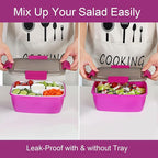 Caperci Large Salad Container Bowl for Lunch - Better Adult Bento Lunch Box 68 oz, 5-Compartment Tray, 2pcs 3-oz Sauce Cups, Stackable, BPA-Free (Purple)