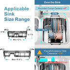 iSPECLE Small Sink Dish Drying Rack with Silicone Mat, 9" W Expandable Compact Rust Resistant Dish Drainer for RV Apartment Kitchen, Dish Rack with Lock Knob, Arms with Non Slip Rubber, Black