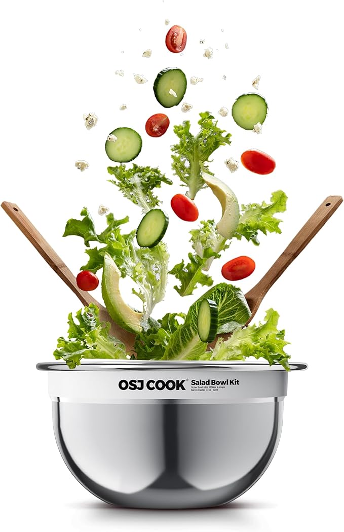 18/8 Stainless Steel Salad Bowl Kit - 74oz, Salad Bowls to go for Lunch, Comes with 1.7oz Condiment Container and Removable Tray for Organization - Leak-Proof, Dishwasher Safe (Mirror)