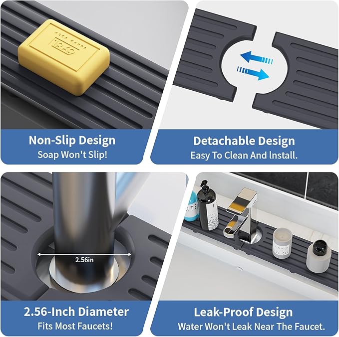 Kitchen Faucet Mat, Diatomite Sink Faucet Mat Splash Guard for Kitchen, Water Absorbing Stone Tray for Sink, Quick Drying Faucet Mat for Kitchen Sink, Absorbent Stone Drying Tray for Bathroom Counter