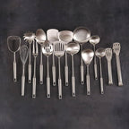 18/10 Stainless Steel Cooking Utensils Set - 16 PCS All Metal Small & Large Kitchen Spoons, Serving Utensils - Whisk, Masher, Fork, Tongs, Solid/Slotted Spoon, Spatula, Turner, Ladle, Skimmer, Pasta
