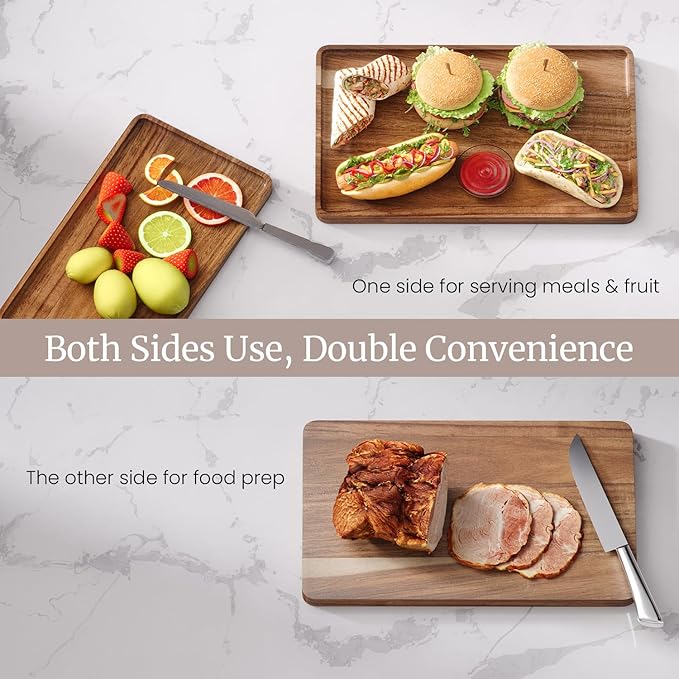 VERTORGAN 2 Pack Acacia Wood Serving Tray,13.8x7.9 Inch Decorative Trays Platter for Coffee Table,Living Room,Bar,Party,Mini Charcuterie Boards Cheese Board,Home Decor