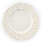 Elama Round Decorated Stoneware Scallop Embossed Dinnerware Dish Set, 16 Piece, Luna