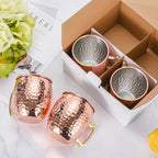 Amrules Moscow Mule Mugs Set of 4, 16 OZ Hammered Copper Cups with 304 Stainless Steel Lining and Gold Brass Handles, for Cold Drinks, Beer, Wine, Bars, Parties
